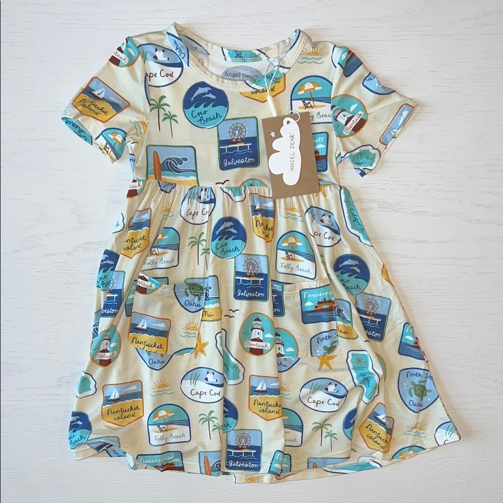 Angel Dear Toddler Girl Twirly Bamboo Dress Beach Patches 2T 4T 5